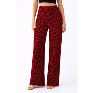 Superdown Red Black Leopard Print High Waisted Wide Leg Pants Size S